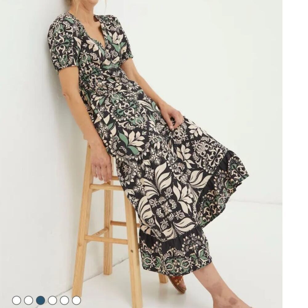 Fatface Women's Black Priya Mosaic Leaf Midi Dress Size 6 - Picture 3 of 12